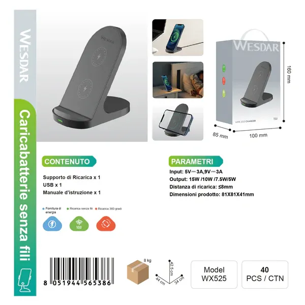 CARICATORE WIRELESS 15W WX525