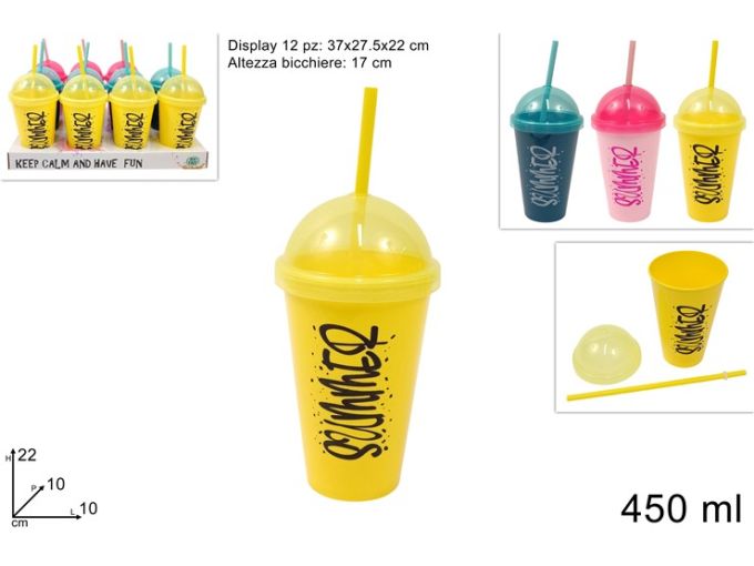 BICCHIERE 450 ML CON CANNUCCIA 3 COL. IN DISPLAY