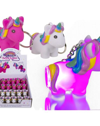 Portachiavi in metallo, Unicorno con LED (pile incl.)