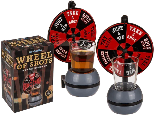 Gioco alcolico, Wheel of Shots con bicchierini shooter & base con ruota della fortuna,