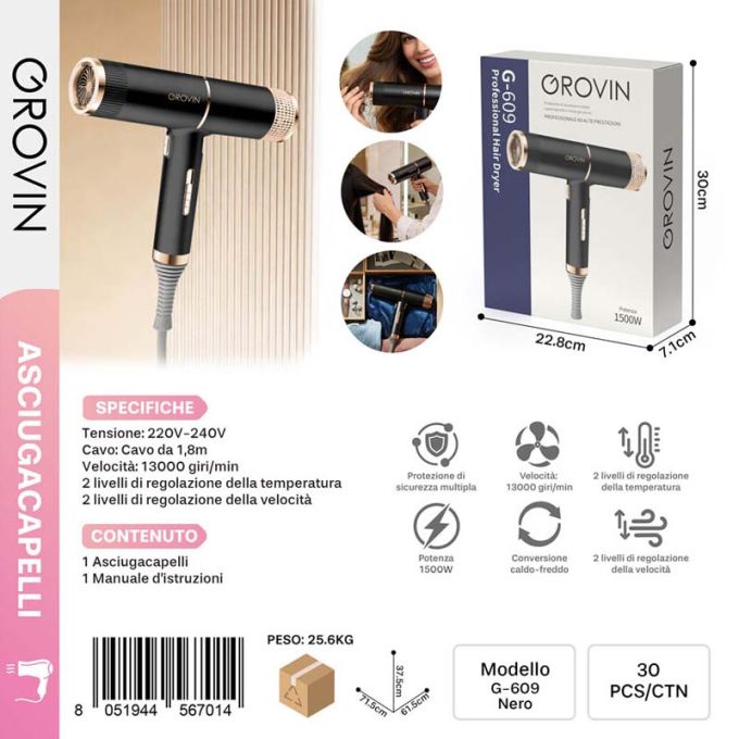 G 609 ASCIUGACAPELLI NERO