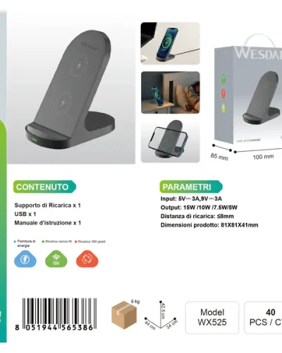 CARICATORE WIRELESS 15W WX525